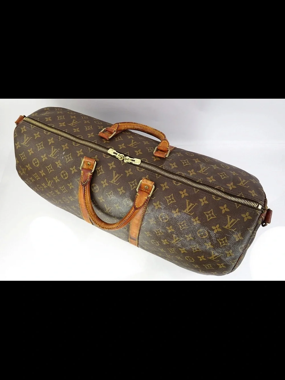 Louis Vuitton Monogram Canvas Keepall Duffel with Tan Leather Trim
